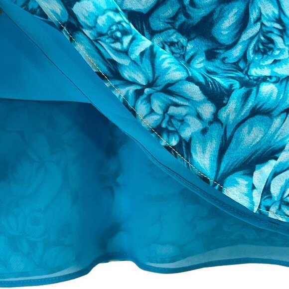 Ann Taylor Women's L Floral Ruffle Sleeveless Top 100% Silk Lined Teal Flowy - Picture 8 of 11